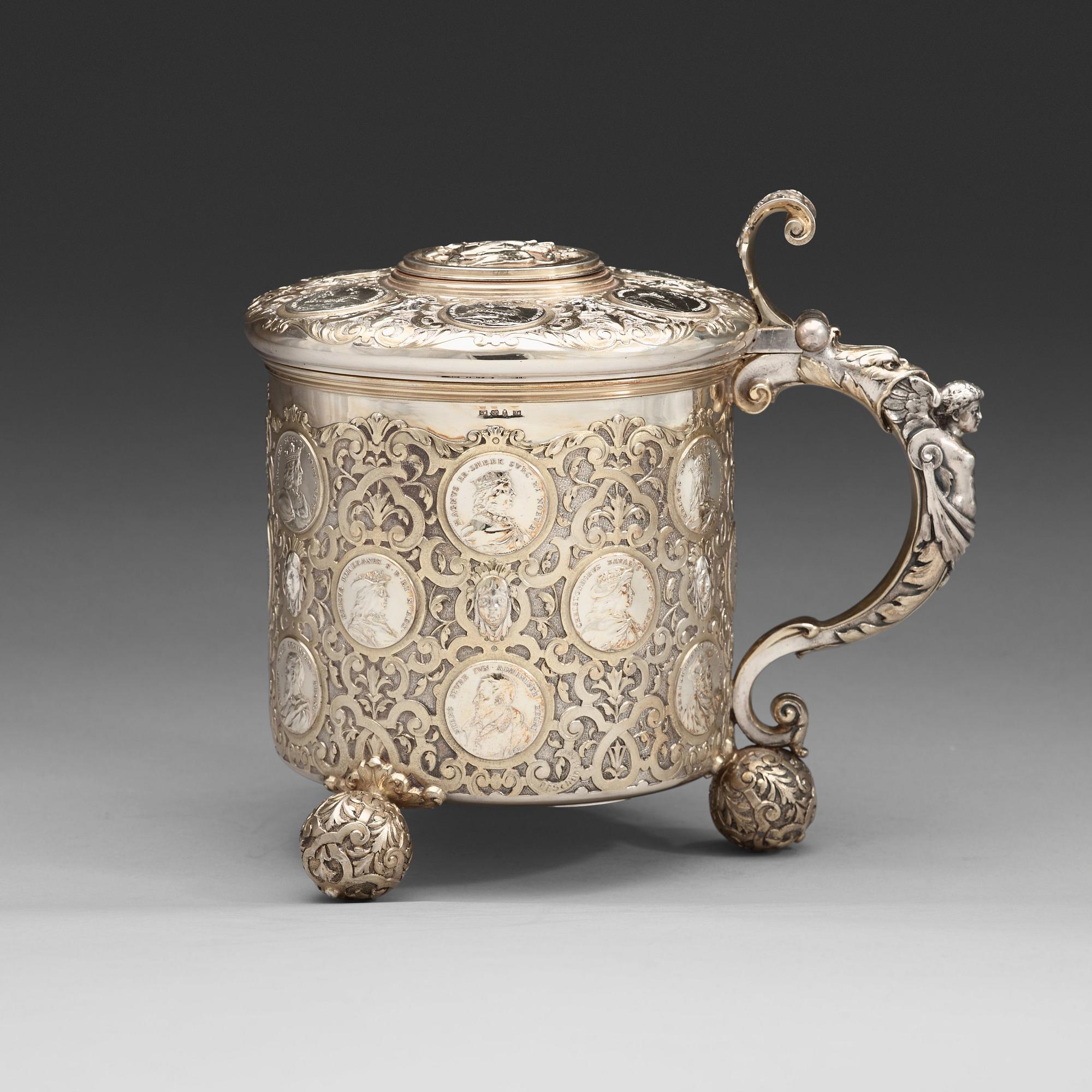 GUSTAF MÖLLENBORG, Stockholm 1892, dryckeskanna, silver, barock-stil.
