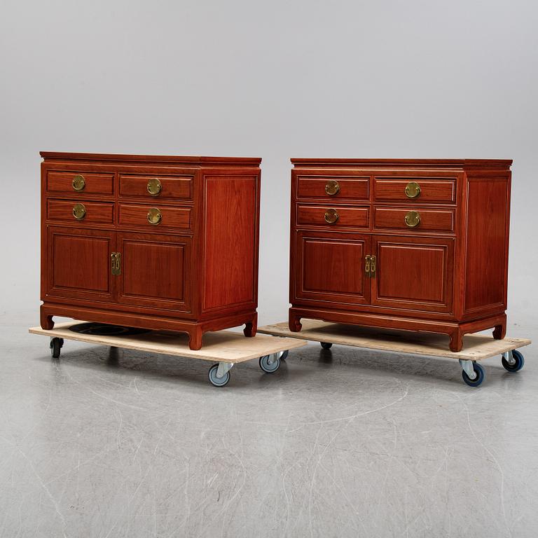 A pair of cupboards or sideboards, Yuen Cheong Furniture Co, Hong Kong, second half of the 20th century.