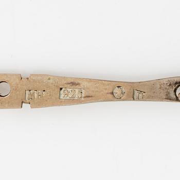 Earrings, a pair, silver with shell, 1970s.