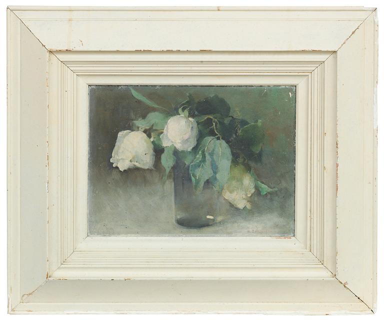 Helene Schjerfbeck, (White roses in a glass).