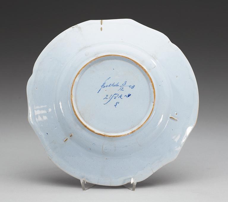 A set of three Swedish Rörstrand faience dishes, dated  21/11-1758, 2/10-58 and 3/12-58.