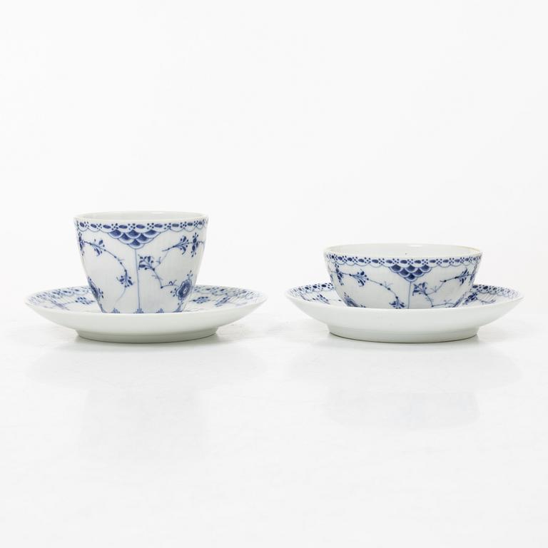 Royal Copenhagen, A 'Blue Fluted Half Lace" 30 pieces breakfast service, 'Musselmalet', partly 1889-1922 but also post 1923.