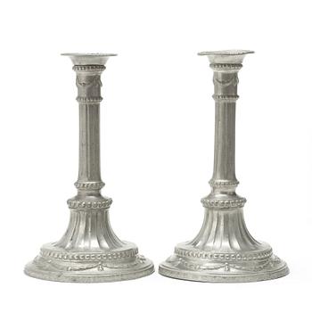 A pair of Gustavian pewter candlesticks by Jacob Sauer, Stockholm 1784.