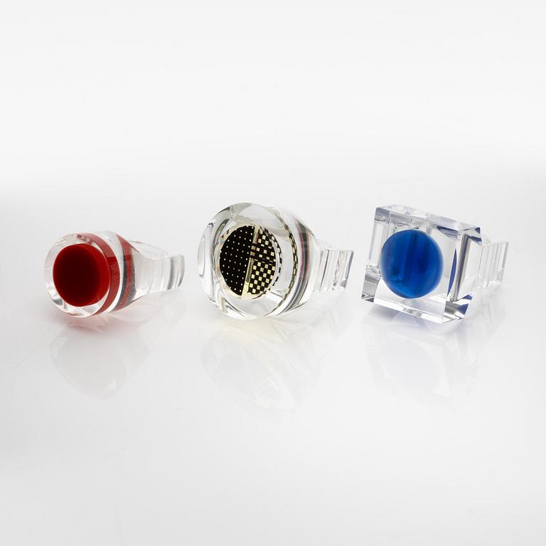 Siv Lagerström, three acrylic plastic rings, 1970s.