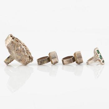 Lars Arby, four rings, sterling silver and enamel, Gothenburg 1966 and 1976.