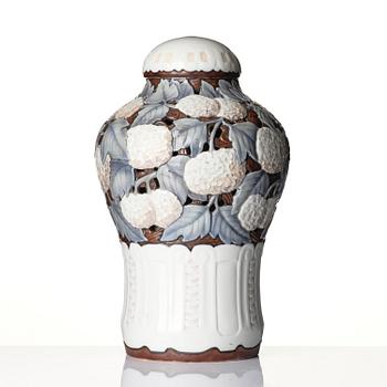 Fanny Garde, an Art Nouveau porcelain lidded vase model 1204/8, Bing & Grøndahl, Denmark.
