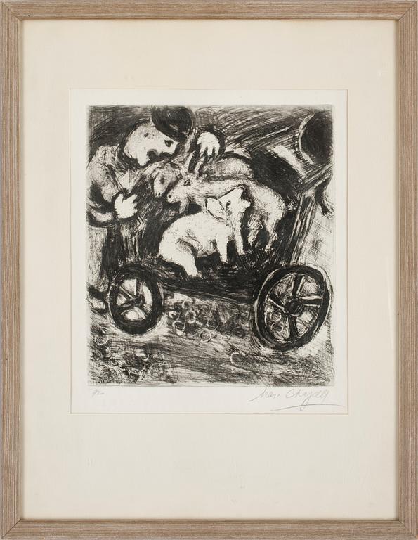 MARC CHAGALL, etsning, sign o numr 92. ”Le Berger et son troupeau”, ur: ”Les Fables de la Fontaine”.