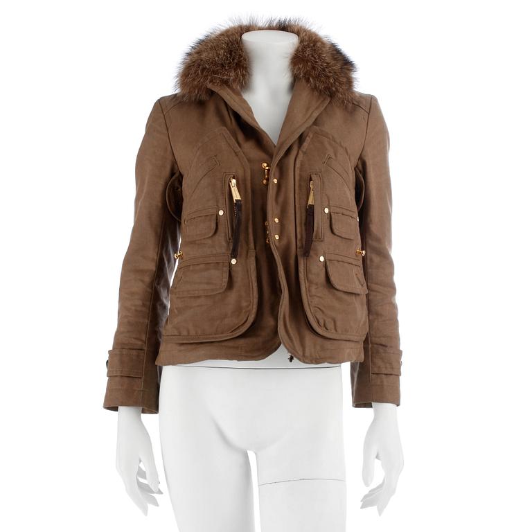 DSQUARED, a brown wool blend jacket with fur collar, size 42.