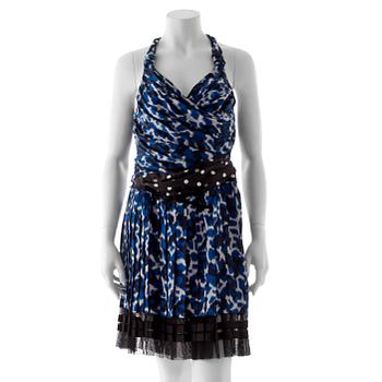 854. LOUIS VUITTON, a blue and white silk dress, from the 2010 cruise collection.