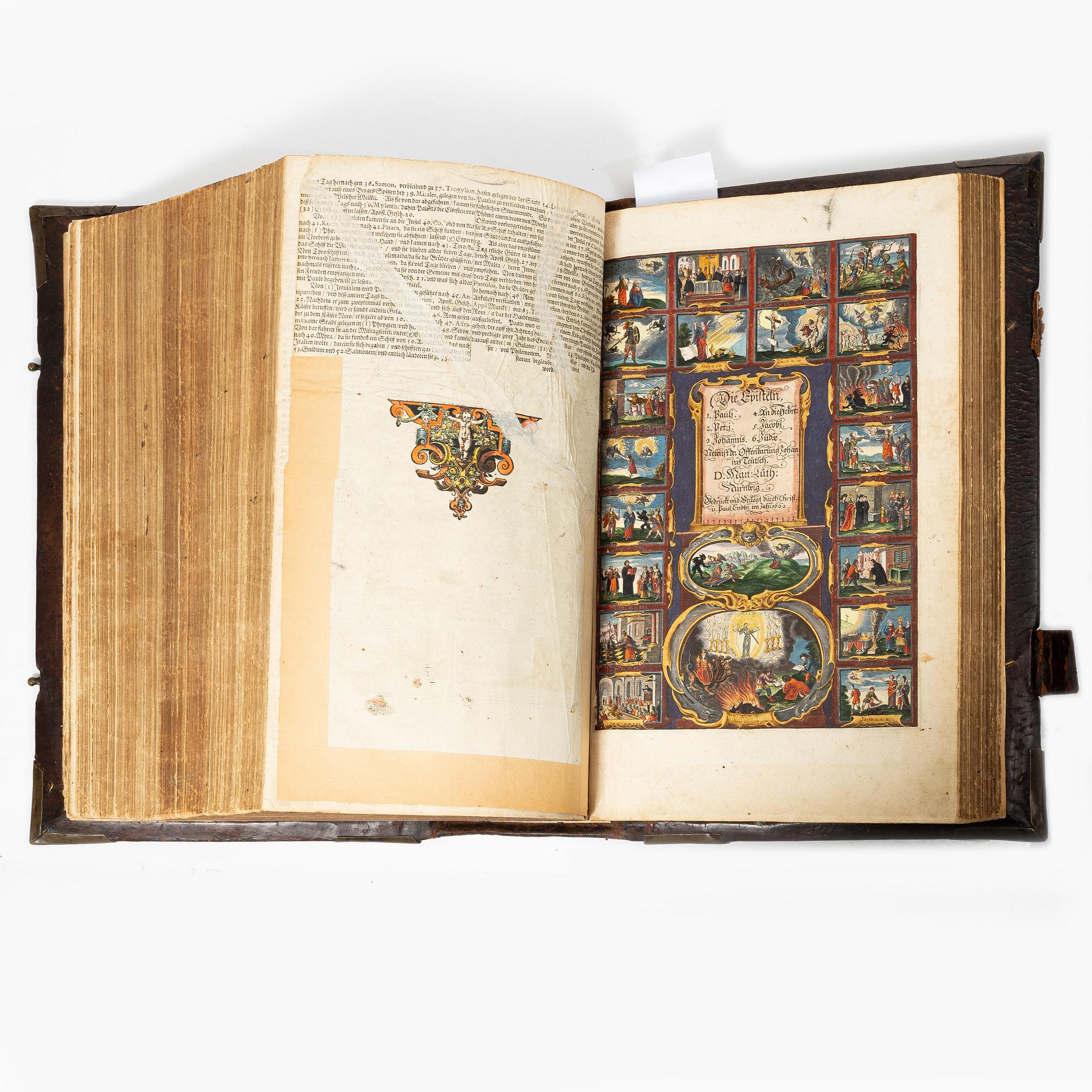 Biblia, Nürnberg 1662, med vackert bemålade gravyrer.