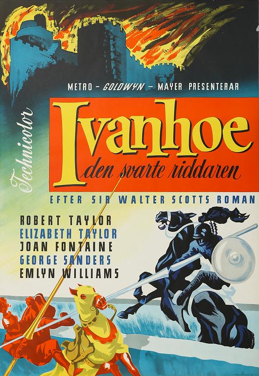 FILMAFFISCH, litografiskt tryck, "Ivanhoe den svarte riddaren", 1952.