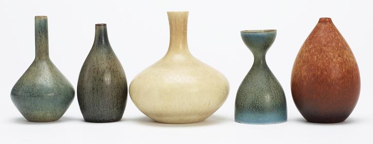 A set of five Carl-Harry Stålhane stoneware vases, Rörstrand.