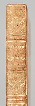 BOK, "Een kort och nyttigh Chrönica om alla Swerikis och Göthis konungar..." av Petrus Petrejus, andra upplagan, Stockholm 1614.