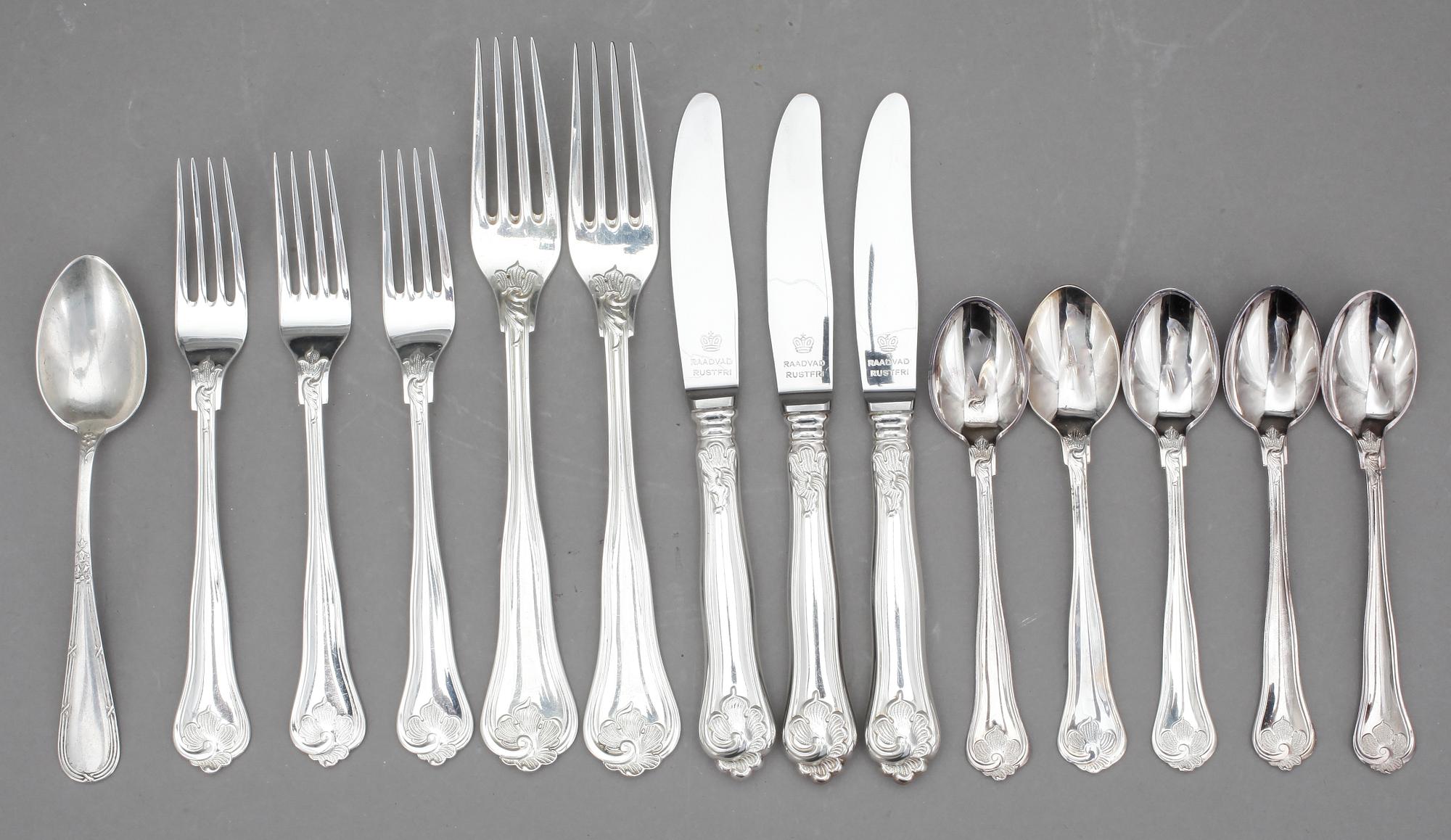 BESTICKSDELAR, silver, 14 st, Cohr, Danmark, tot vik 370 gram.