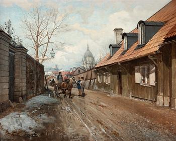 Victor Forssell, "Stigbergsgatan med Katarina kyrka" (Street scene with Katarina Church in the background).