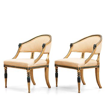 A pair of late Gustavian circa 1800 armchairs.