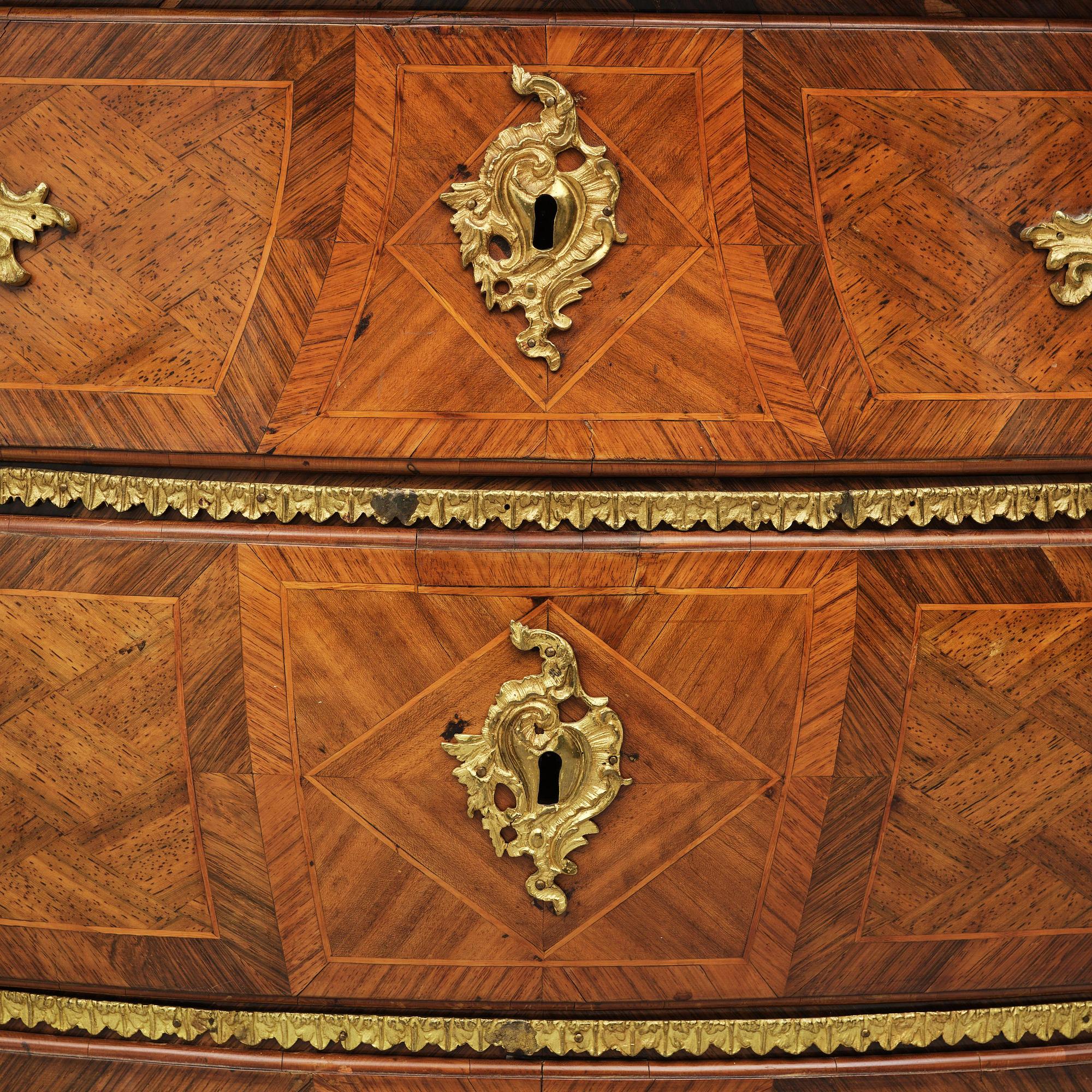 A parquetry and ormolu mounted rococo commode attributed to C. Tietze (master in Stockholm 1764.91).