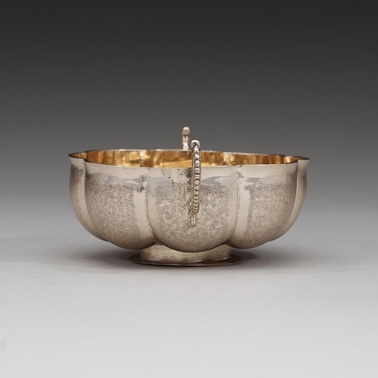 A Swedish 17th century parcel-gilt bowl, marks of Anders Biörsson Muus (Borås 1665-1672).