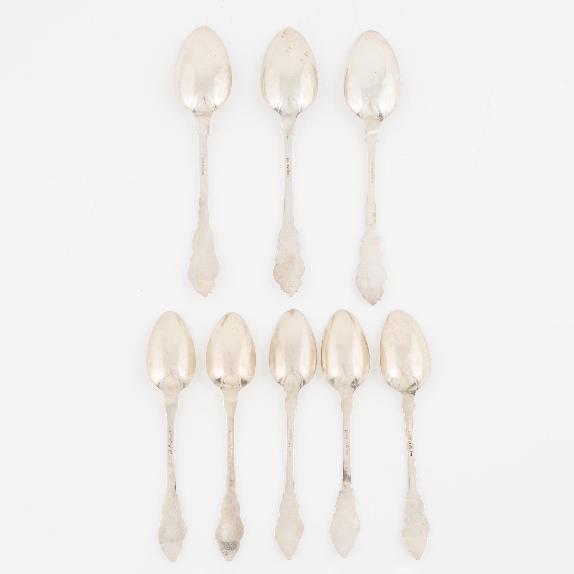 5+3 Swedish Silver Spoons, mid 19th century.