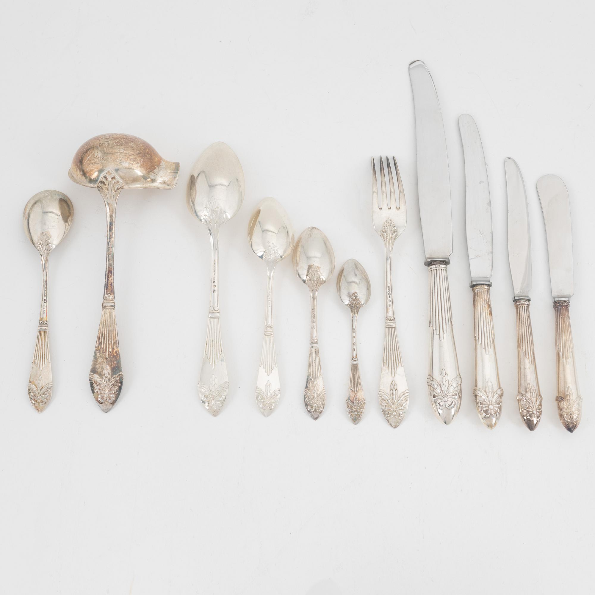 Bestickservis, silver, ca 96, "Empire", C.G.Hallberg, Stockholm, 1907-60.
