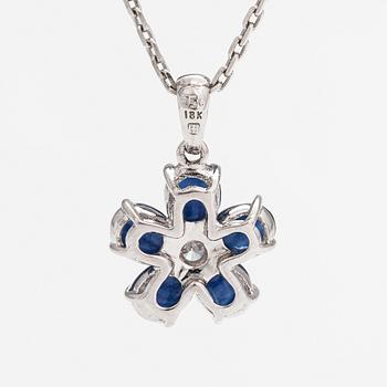 An 18K white gold necklace with sapphires and a diamond ca. 0.06 ct.