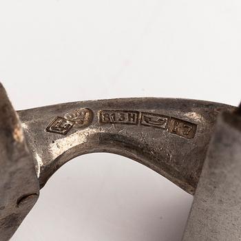 Erik Granit, broscher och manschettknappar, silver, trä, Helsingfors 1960-tal.