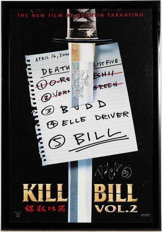 A signed film poster, 'Kill Bill Vol 2'.