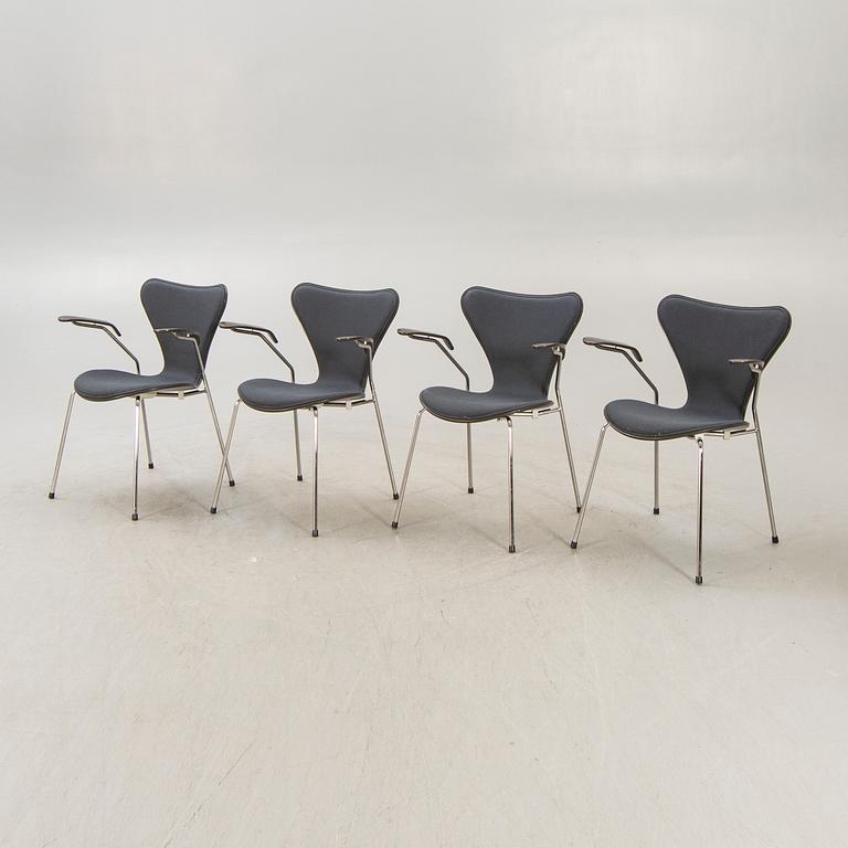 Arne Jacobsen, karmstolar 4 st "Sjuan" för Fritz Hansen Danmark sent 1900-tal.