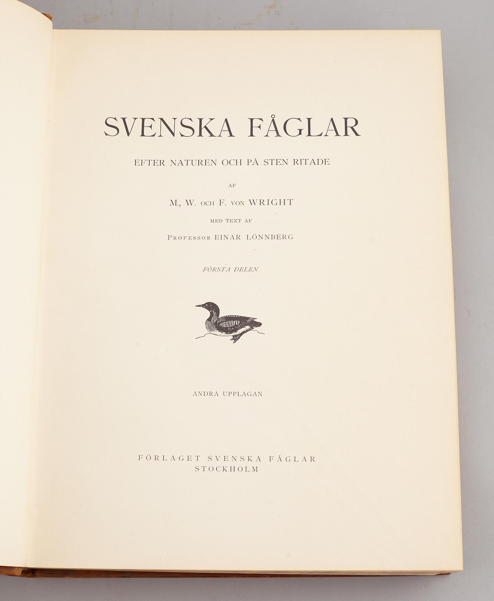 A set of three books about Swedish birds by von Wright. 1927.