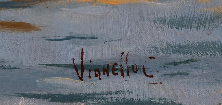 C Vianello, 18/1900-tal,  Vy från Venedig över Canal Grande och Ponte Rialto.