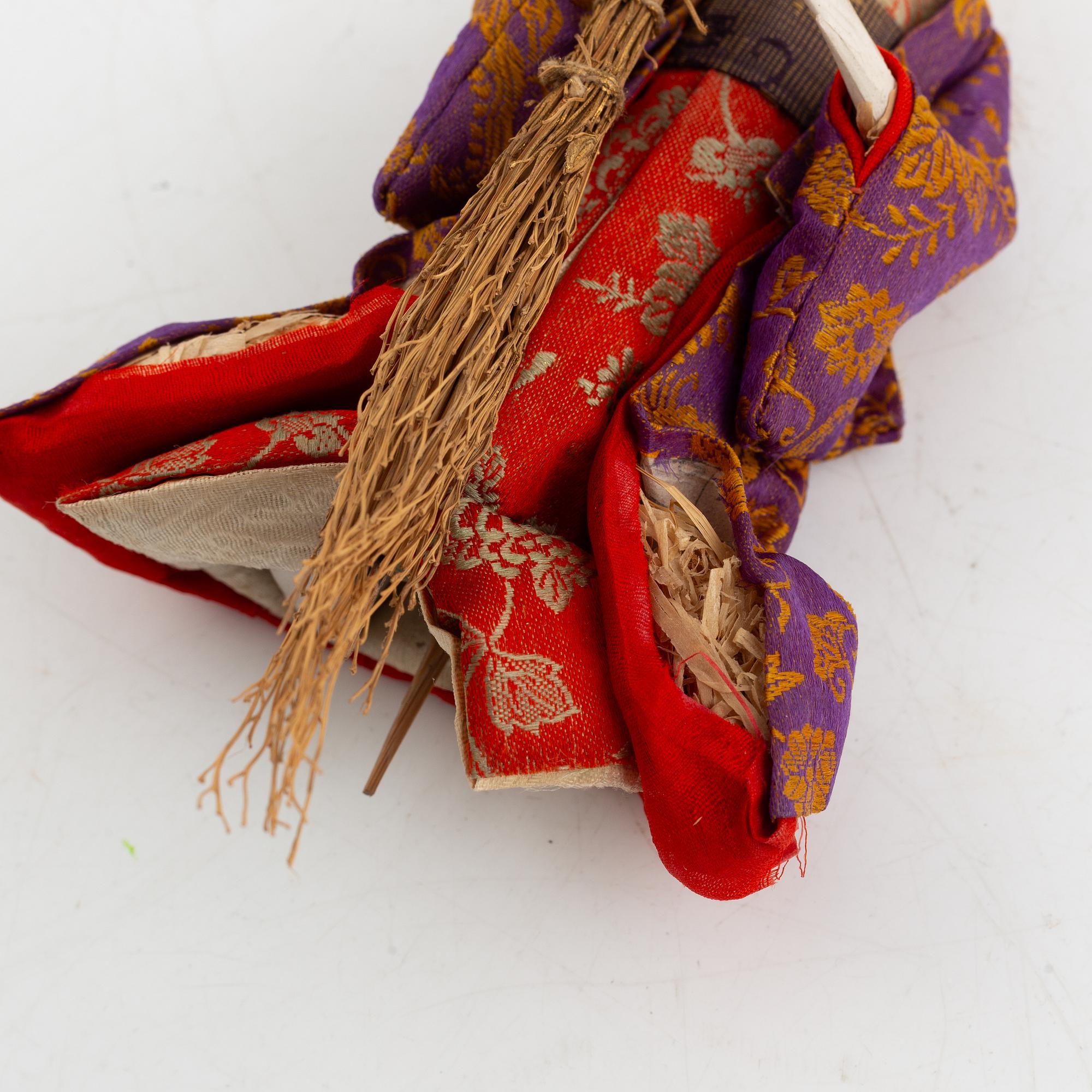 Doll, doll furniture, and table screen, Japan, wood, lacquer and paper, partly Showa, 20th century.