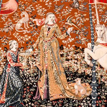 A machine woven tapestry from the second half of the 20th century. Around 129 x 195 cm.