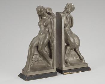A pair of Axel Gute pewter bookends, Sweden 1919.