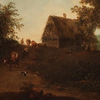 Johann Christian Brand, Landscape with figures by a creek.