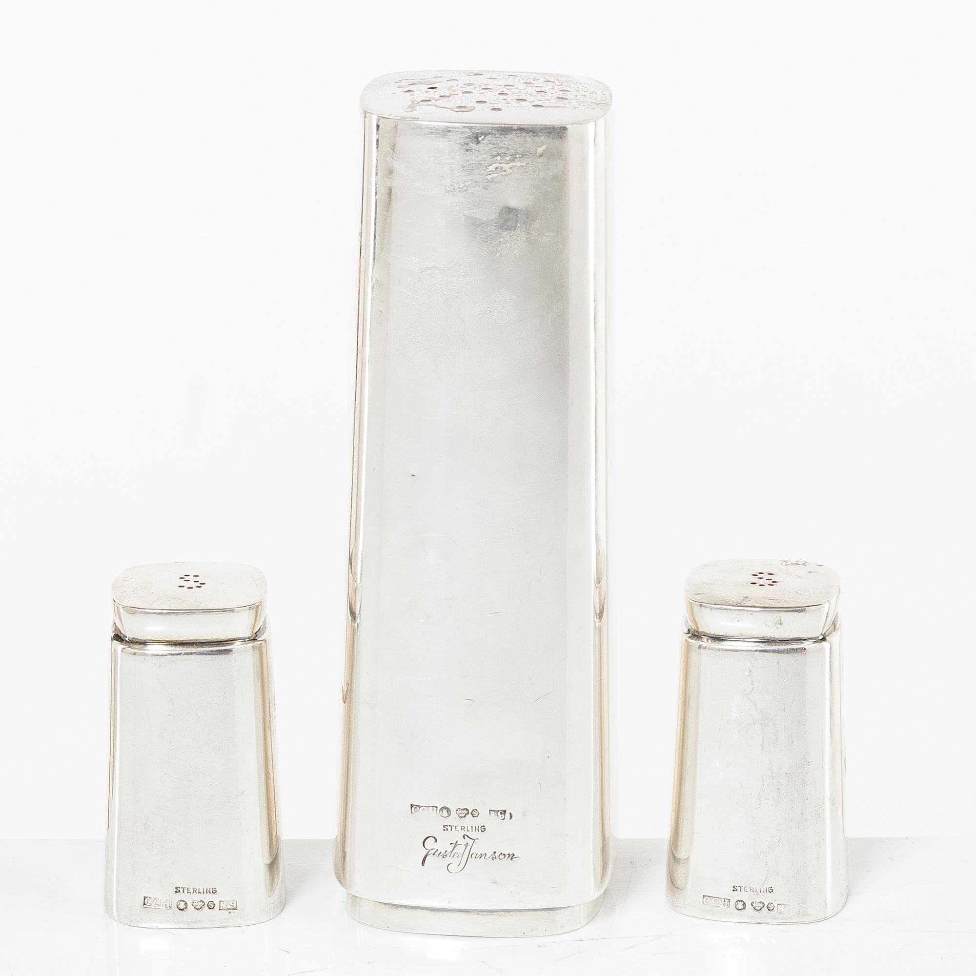 Three Sterling silver shakers, C.G. Hallberg and Gustaf Jansson, 1960s.