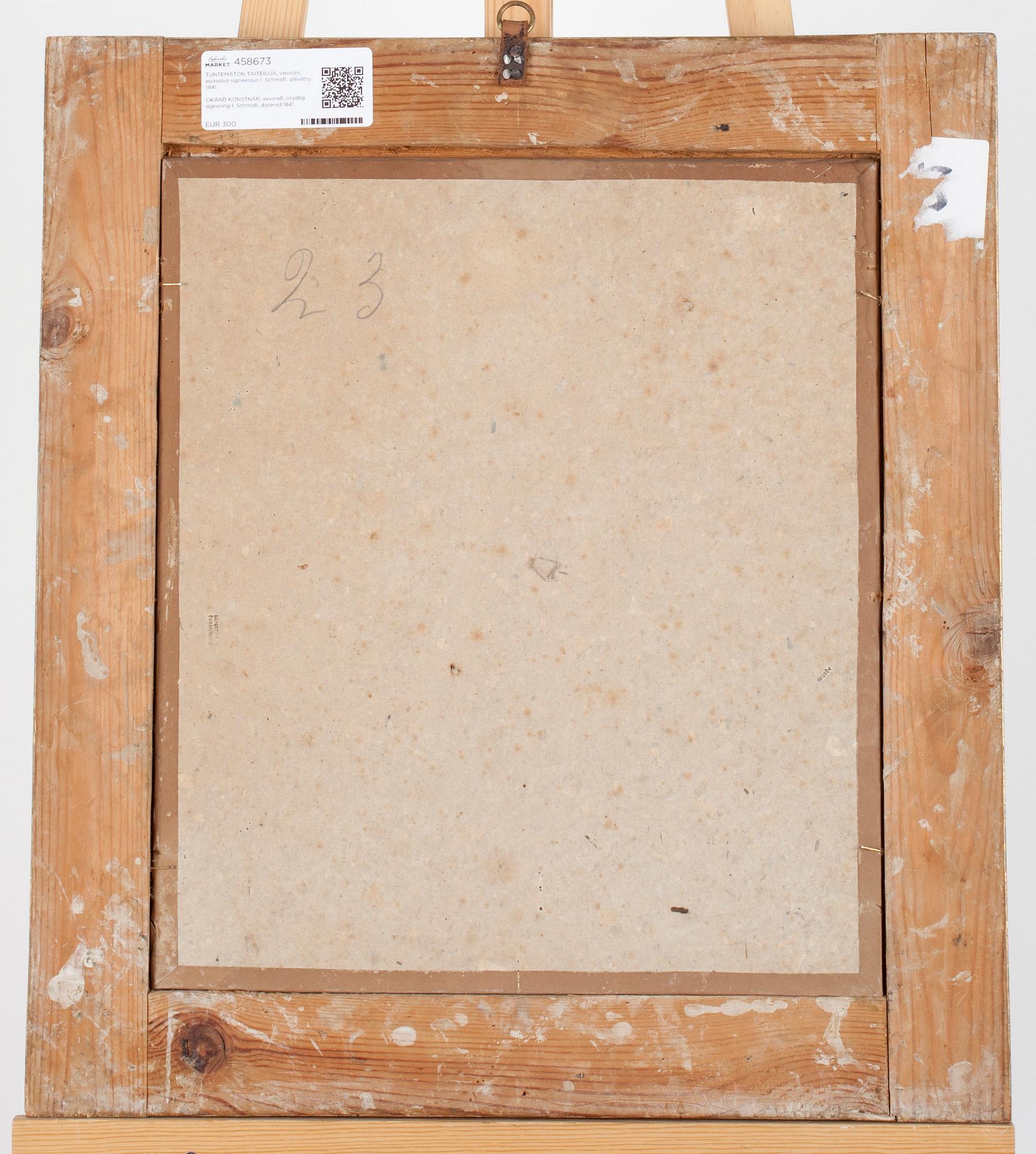 TUNTEMATON TAITEILIJA, vesiväri, epäselvä signeeraus Schmidt, päivätty 1841.