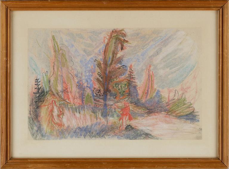 SIRI DERKERT, färgkrita och pastell, 1960-tal, osign.