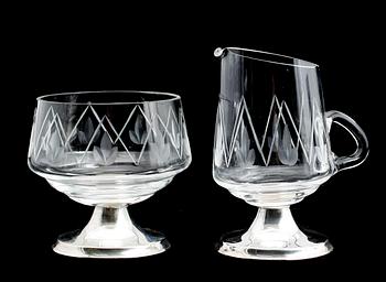 SOCKERSKÅL OCH GRÄDDKANNA, silver och glas, Kalevala, 1974.