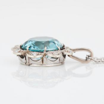 A blue zircon and diamond necklace.