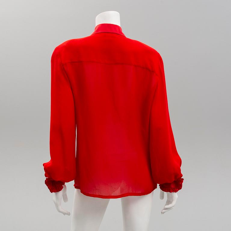 CHRISTIAN DIOR, synthetic blouse, 1970's/80's, size 8.