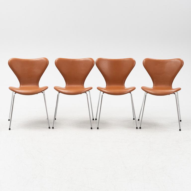 Arne Jacobsen, four 'Seven' chairs, Fritz Hansen, Denmark, 21st century.