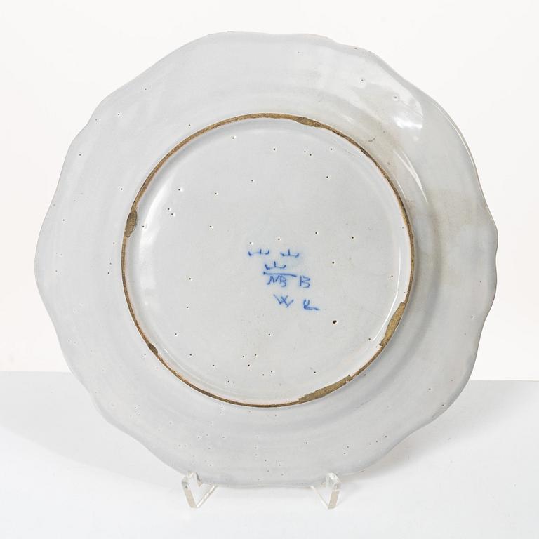 A Swedish faience plate, Marieberg, 1760's.