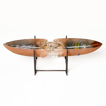 Bertil Vallien, a unique sand cast glass sculpture of a boat, Kosta Boda, Sweden, 1980s.
