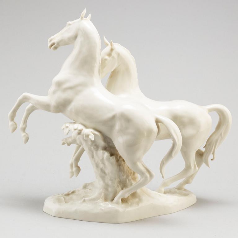 A German porcelain sculpture group of horses, Hutschenreuther.