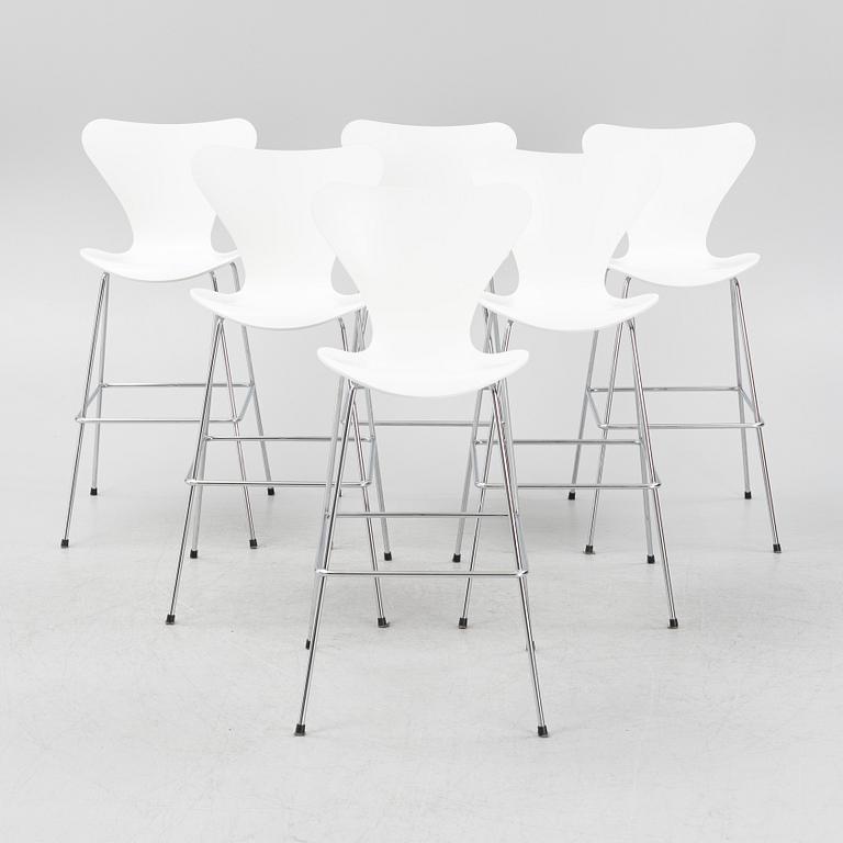 Arne Jacobsen, barstolar, 6 st, "Sjuan", Fritz Hansen, Danmark.