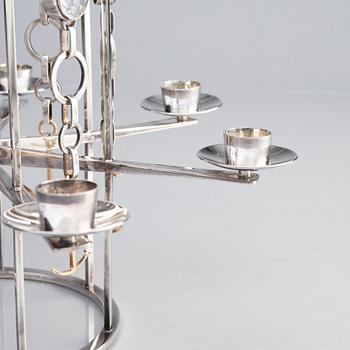 Sven-Erik Högberg, candelabrum for seven candles, silver, 18K gold, and rock crystal, Gothenburg 1965.