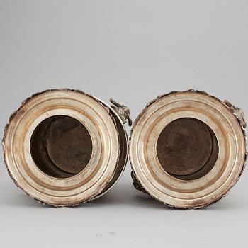 A pair of silver plate wine coolers, 20th Century.