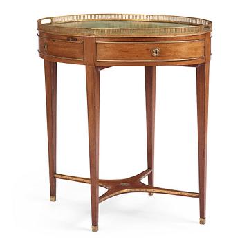 36. A late Gustavian mahogany and tôle-peinte tray-table by A. Scherling (master in Stockholm 1771-1809).