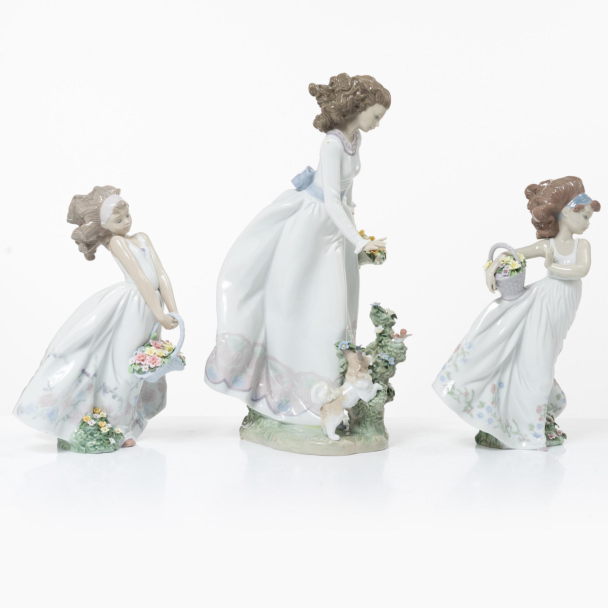 Lladró, figurines, 3 pcs, "Wildflowers", "Floral path" and "Sunday stroll".