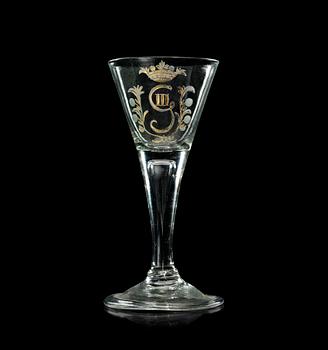 719. An engraved and gilt Swedish goblet, 18th Century with the monogram of King Gustavus III.